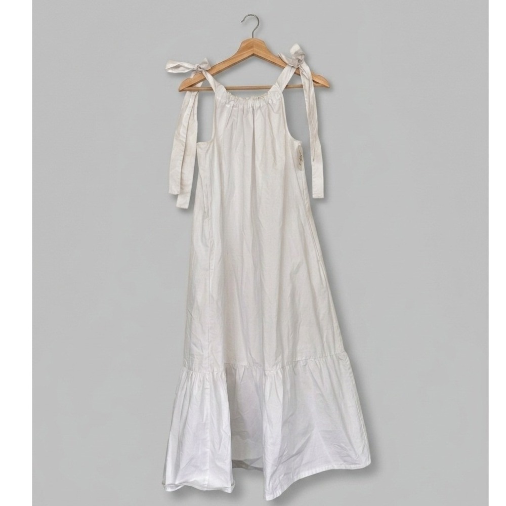 White Cotton Tie Shoulder Midi Dress Small NWT Garden Party Summer